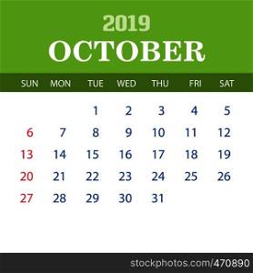 2019 Calendar Template - October
