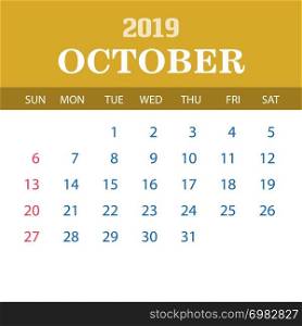 2019 Calendar Template - October