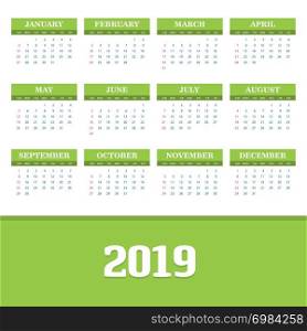 2019 Calendar Template. Vector background