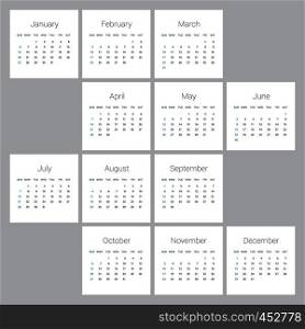 2019 Calendar Template. Vector Gray background