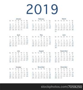 2019 calendar year, Simple calendar Layout for 2019 year. Vector illustration.