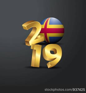 2019 Golden Typography with Aland Flag. Happy New Year Lettering
