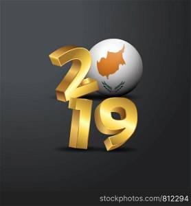2019 Golden Typography with Cyprus Flag. Happy New Year Lettering