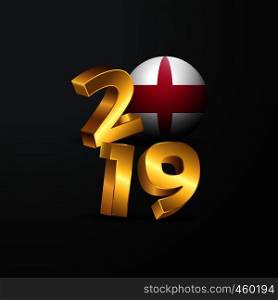 2019 Golden Typography with England Flag. Happy New Year Lettering