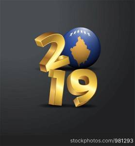 2019 Golden Typography with Kosovo Flag. Happy New Year Lettering