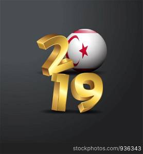 2019 Golden Typography with Northern Cyprus Flag. Happy New Year Lettering