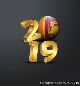 2019 Golden Typography with Sri Lanka Flag. Happy New Year Lettering