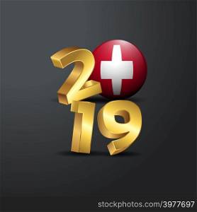 2019 Golden Typography with Switzerland Flag. Happy New Year Lettering