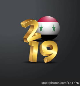 2019 Golden Typography with Syria Flag. Happy New Year Lettering