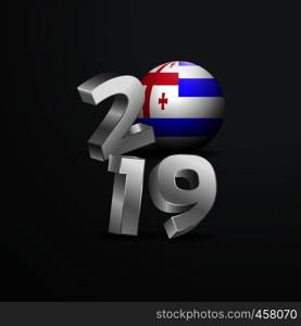 2019 Grey Typography with Ajaria Flag. Happy New Year Lettering