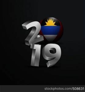 2019 Grey Typography with Antigua and Barbuda Flag. Happy New Year Lettering