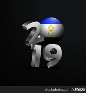 2019 Grey Typography with Bashkortostan Flag. Happy New Year Lettering