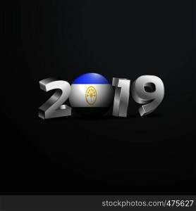 2019 Grey Typography with Bashkortostan Flag. Happy New Year Lettering