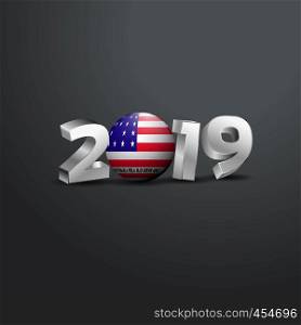 2019 Grey Typography with Bikini Atoll Flag. Happy New Year Lettering