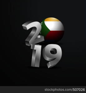 2019 Grey Typography with Comoros Flag. Happy New Year Lettering