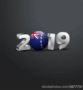 2019 Grey Typography with Cook Islands Flag. Happy New Year Lettering