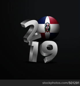 2019 Grey Typography with Dominican Republic Flag. Happy New Year Lettering