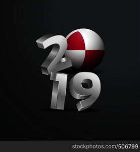 2019 Grey Typography with Greenland Flag. Happy New Year Lettering