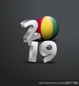 2019 Grey Typography with Guinea Flag. Happy New Year Lettering