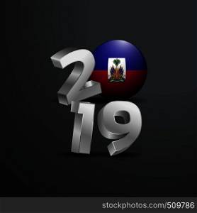 2019 Grey Typography with Haiti Flag. Happy New Year Lettering