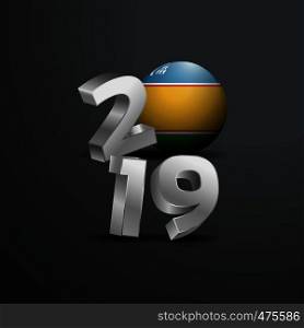 2019 Grey Typography with Karakalpakstan Flag. Happy New Year Lettering