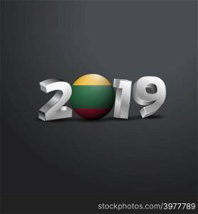 2019 Grey Typography with Lithuania Flag. Happy New Year Lettering