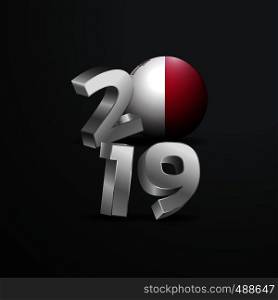 2019 Grey Typography with Malta Flag. Happy New Year Lettering