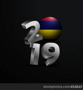 2019 Grey Typography with Mauritius Flag. Happy New Year Lettering
