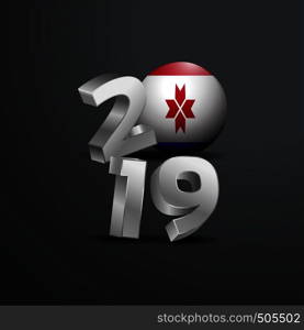 2019 Grey Typography with Mordovia Flag. Happy New Year Lettering
