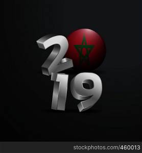 2019 Grey Typography with Morocco Flag. Happy New Year Lettering