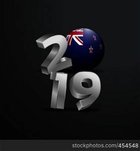 2019 Grey Typography with New Zealand Flag. Happy New Year Lettering