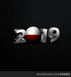 2019 Grey Typography with Poland Flag. Happy New Year Lettering