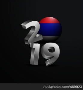 2019 Grey Typography with Republika Srpska Flag. Happy New Year Lettering