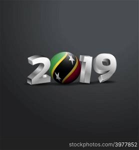 2019 Grey Typography with Saint Kitts and Nevis Flag. Happy New Year Lettering