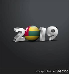 2019 Grey Typography with Togo Flag. Happy New Year Lettering