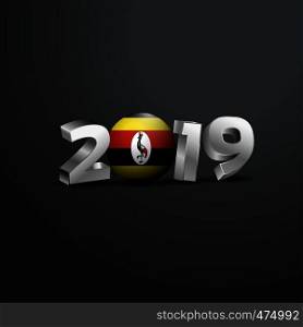 2019 Grey Typography with Uganda Flag. Happy New Year Lettering