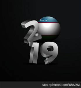 2019 Grey Typography with Uzbekistan Flag. Happy New Year Lettering