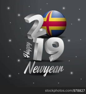 2019 Happy New Year Aland Flag Typography. Abstract Celebration background