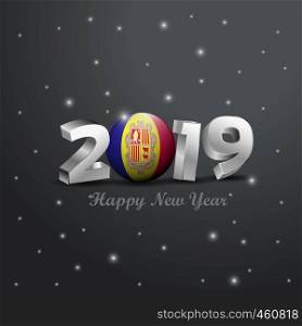 2019 Happy New Year Andorra Flag Typography. Abstract Celebration background