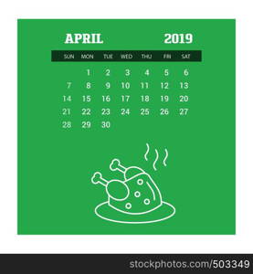 2019 Happy New year April Calendar Template. Christmas Background