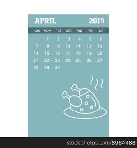 2019 Happy New year April Calendar Template. Christmas Background