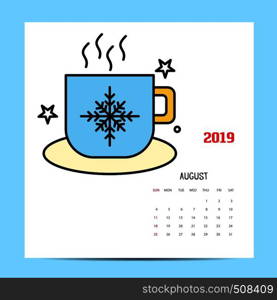 2019 Happy New year August Calendar Template. Christmas Background