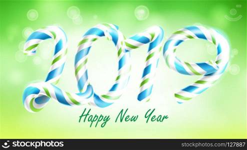 2019 Happy New Year Background Vector. Numbers 2019. Christmas Colours. Green. Classic Xmas 3D Candy Cane. New Year Poster, Greeting Card, Brochure Template Design. Illustration. 2019 Happy New Year Background Vector. Numbers 2019. Christmas Colours. Green. Classic Xmas 3D Candy Cane. New Year Poster, Greeting Card, Brochure, Flyer Template Design. Illustration