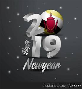 2019 Happy New Year Brunei Flag Typography. Abstract Celebration background
