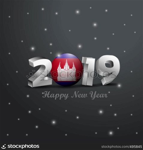 2019 Happy New Year Cambodia Flag Typography. Abstract Celebration background