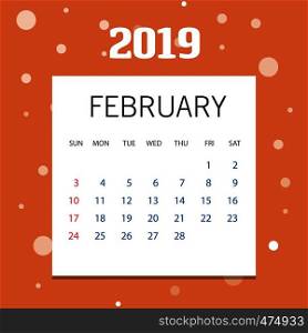 2019 Happy New year February Calendar Template. Christmas Background