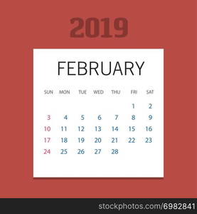 2019 Happy New year February Calendar Template. Christmas Background