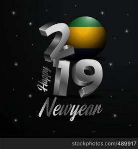 2019 Happy New Year Gabon Flag Typography. Abstract Celebration background