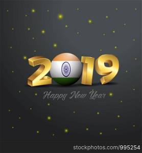 2019 Happy New Year India Flag Typography. Abstract Celebration background