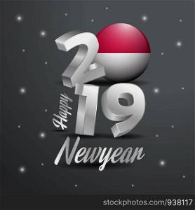 2019 Happy New Year Indonesia Flag Typography. Abstract Celebration background